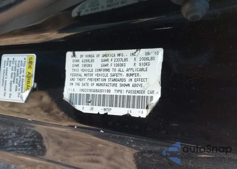 2011 Honda Accord 2.4 Lx-S z USA, uszkodzony, nr VIN 1HGCS1B34BA001199